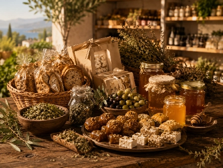 Cretan sweets rusks honey herbs olives and traditional gifts at TOPMARKET Sfakaki