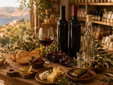 Cretan wine raki olive oil olives cheese and local tasting products at TOPMARKET Sfakaki